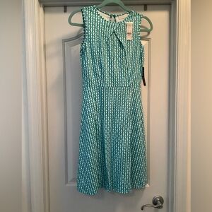 New York & Company A-Line Dress Green And Teal Blue Geometric Pattern Sleeveless